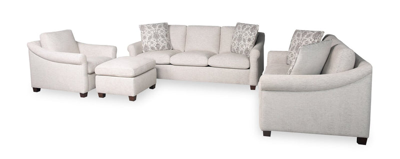 Mallie 84\" Chenille Fabric Sofa with Rolled Arms and Wood Legs - Shell White