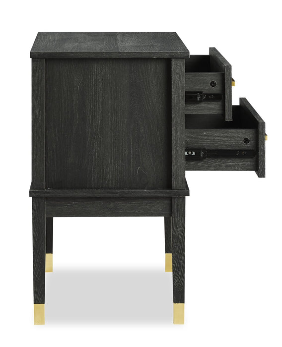 Alia Bedside 2-Drawer Nightstand with Gold Accent, 18\"W x 25.75\"H - Black