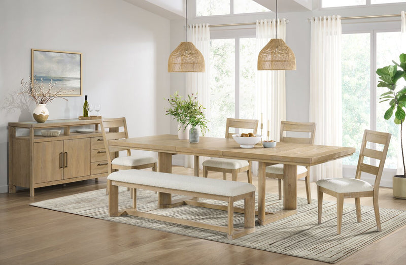 Aspen Dining Bench with Fabric Seat, 64.25\"W - Natural