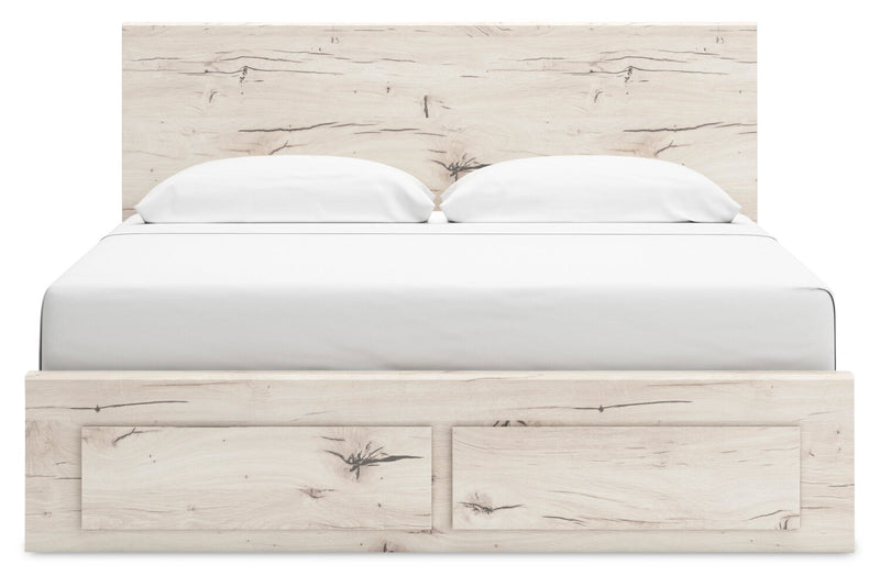 Derekson Storage Bed with 2 Built-In Footboard Drawers, Rustic White - King Size