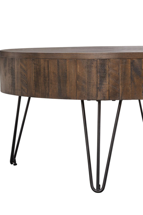 Kort & Co. Sol 38” Rustic Round Solid Pine Wood Coffee Table - Brown