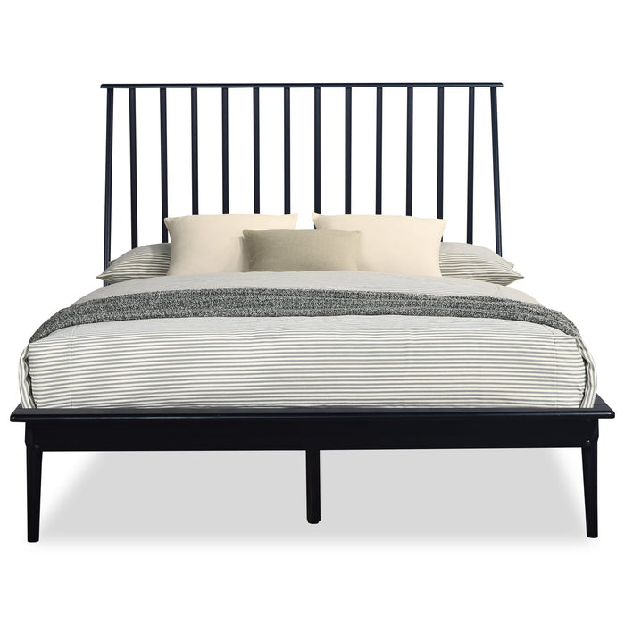 Milan Platform Bed with Headboard & Frame,  Mid-Century Modern, Black - Full Size