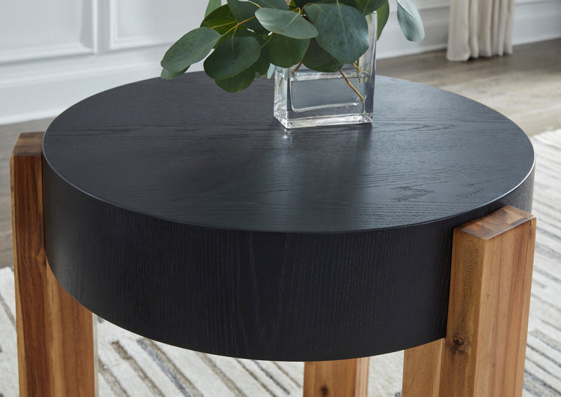 Sutton 42” Modern 2-Pack Round Solid Wood Coffee + End Table - Black