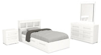 Riley Mates Bed 6pc Set with Bookcase Headboard, Dresser, Mirror & Nightstand, White - Twin Size