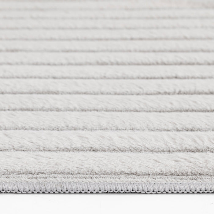 Faux Fur Channel Light Grey Area Rug with Memory Foam Backing - 5' x 7'