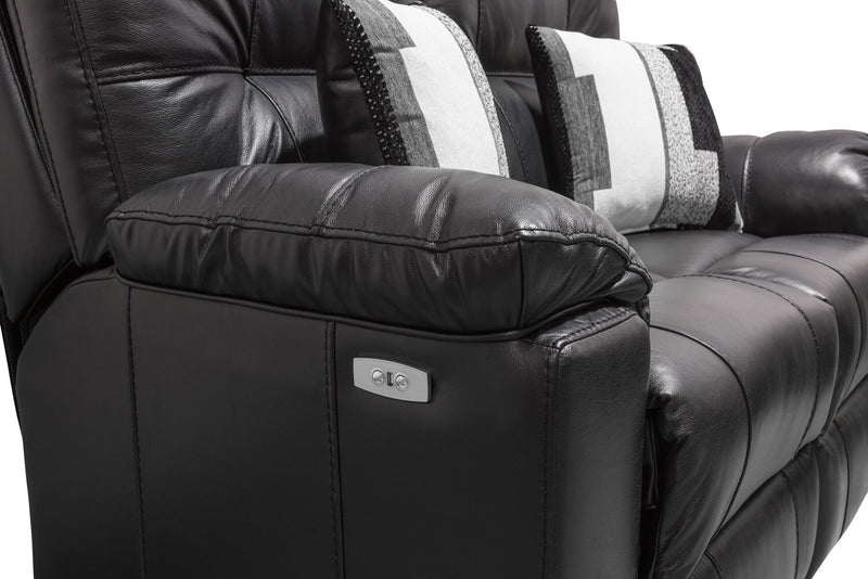 Made in Canada Dawson 64\" Genuine Leather Power Reclining Loveseat with USB Port and Accent Pillows – Black