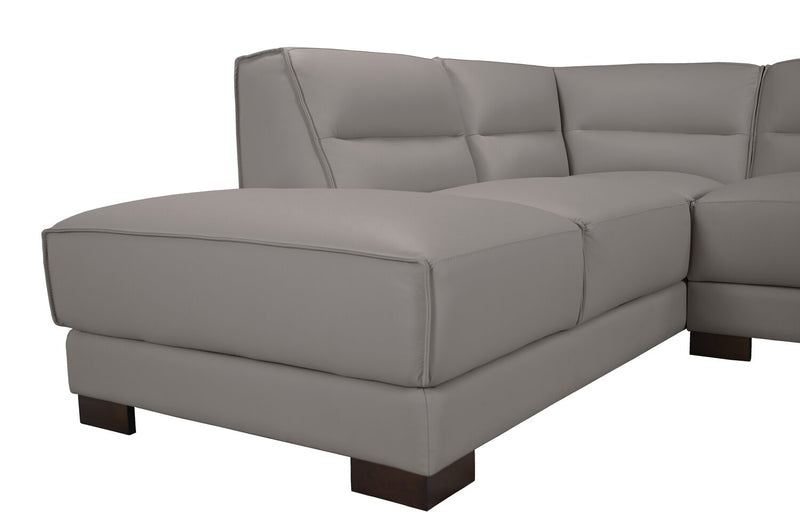 Citadel 3-Piece Left-Facing Top-Grain Genuine Leather Sectional with Wood Legs - Grey