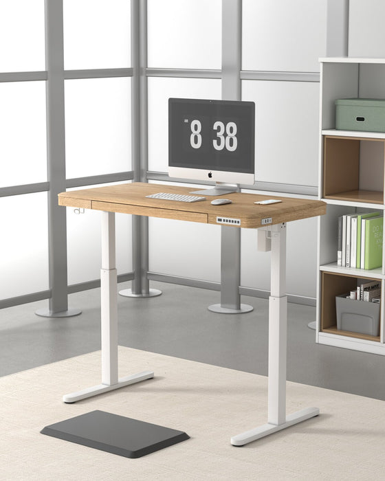 Loft 47.24” Height-Adjustable Office Desk with Storage and Wireless Charging - Natural