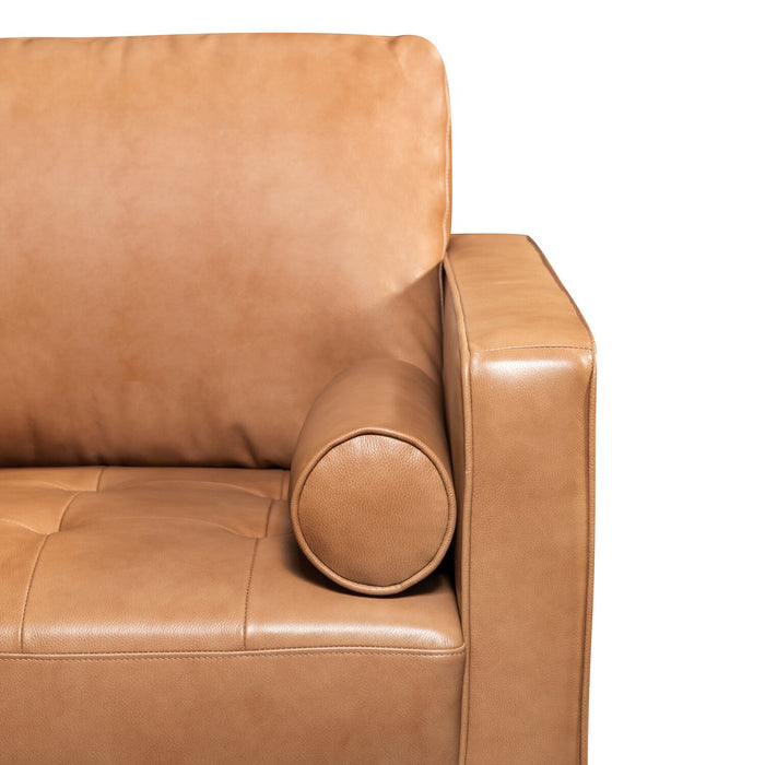 Edge 2-Piece Left-Facing Genuine Leather Sectional with Wood Legs and Removable Back Cushions - Brown