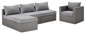 Morris 5-Piece Outdoor Patio Set with 3 Armless Chairs, Ottoman & Chair - Hand-Woven Resin Wicker, Olefin Fabric, UV & Weather Resistant - Grey