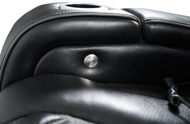 Elite 74\" Genuine Leather Massage Power Reclining Loveseat with Power Headrests and Storage Arms - Black