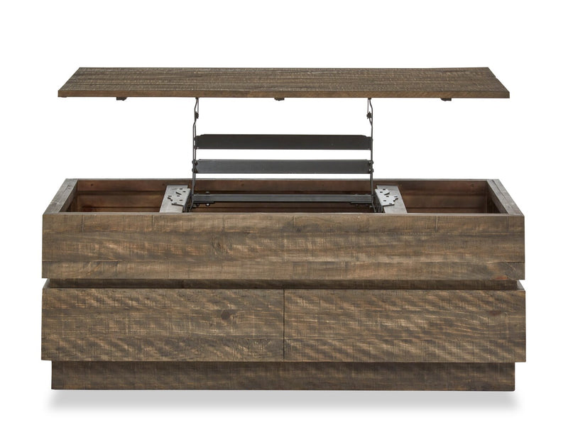 Elm 48” Rustic Pine Lift Top Coffee Table with Storage and Casters - Brown