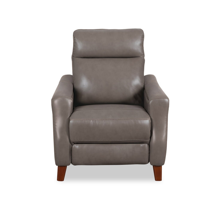 Natalie 32.5\" Top-Grain Genuine Leather Pushback Reclining Chair with Wood Legs - Grey