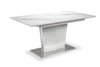 Naya Dining Table, 63-78.75\"W Self-Storing Butterfly Leaf, Metal, Glass, Faux Marble – White