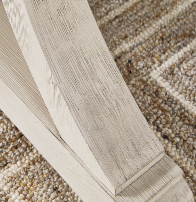 Quill Dining Table with Trestle Base, 72-90\"W - Antique White & Brown