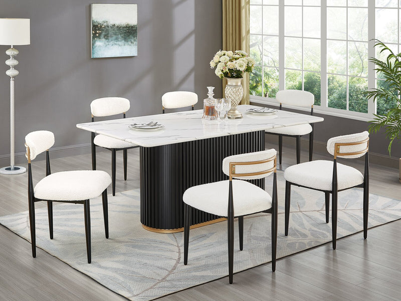 Kort & Co. Capri 7pc Dining Set with Table & 6 Chairs, Gold Accent, Pedestal Base, 72\"W - White