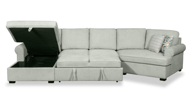 Scott Living Haven 3-Piece Right-Facing Chenille Fabric Cuddler Sleeper Sectional with Storage - Seafoam Blue