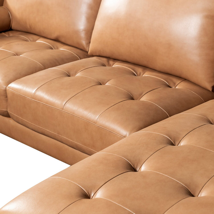 Edge 2-Piece Right-Facing Genuine Leather Sectional with Wood Legs and Removable Back Cushions - Brown
