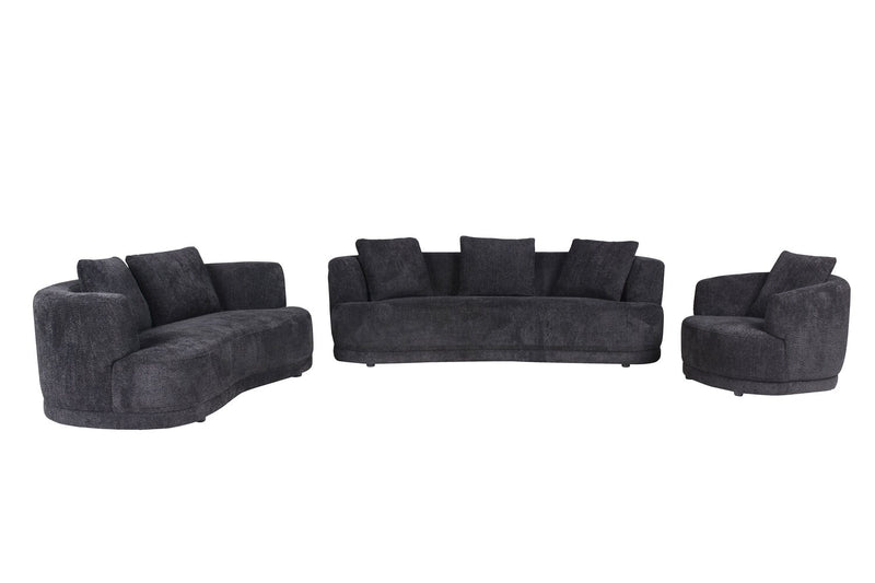 Moon 91\" Fabric Curved Sofa with Accent Pillows - Wooly Raven Black
