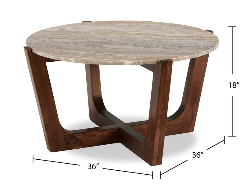 Haydon 36” Modern Coffee Table with Natural Marble - Warm Brown