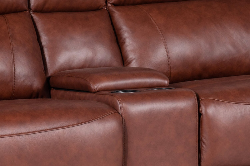 Sorrento 6-Piece Genuine Leather Power Reclining Sectional with Storage Console and USB Port - Madrid Brick Brown