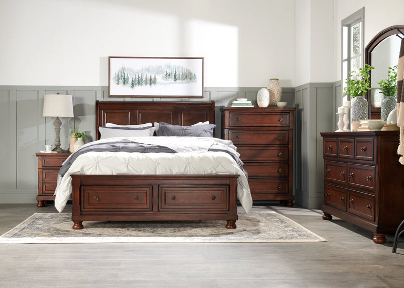 Chelsea 6pc Bedroom Set with Storage Bed, Dresser, Mirror & Nightstand, Cherry Brown - Queen Size