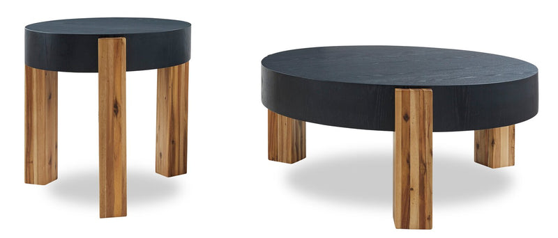 Sutton 42” Modern 2-Pack Round Solid Wood Coffee + End Table - Black