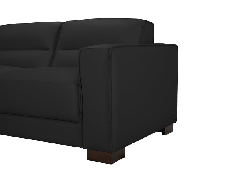 Citadel 3-Piece Left-Facing Top-Grain Genuine Leather Sectional with Wood Legs - Black
