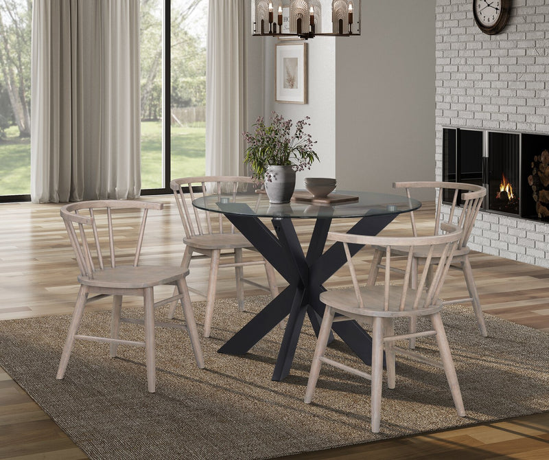 Remi 5pc Dining Set with Table & 4 Spindle-Back Chairs, Glass & Wood, 42\" Round - Black & Brown