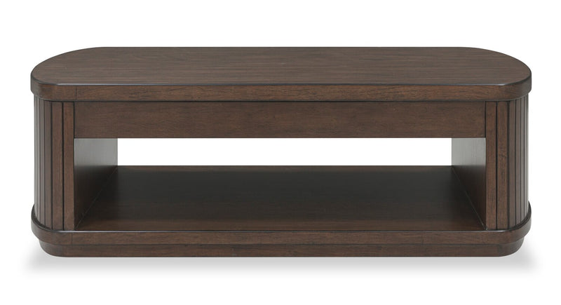 Vernon 56” Modern Solid Wood Lift Top Coffee Table with Storage, Shelf and Casters - Dark Brown