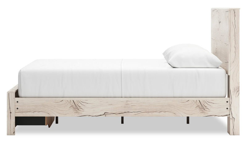 Derekson Storage Bed with 2 Built-In Footboard Drawers, Rustic White - Queen Size