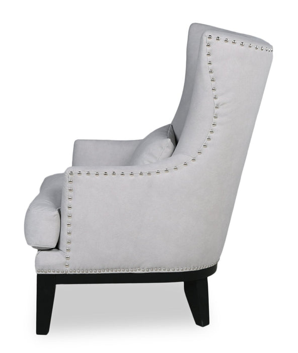 Haden 30\" Faux Suede Fabric Accent Chair with Wood Base and Nailhead Trim - Walks Dove Grey