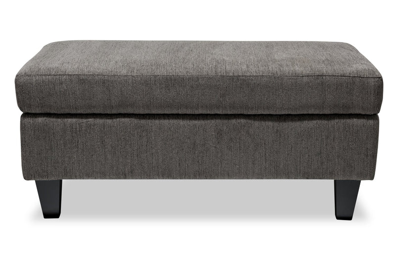 Made in Canada Nofia 44\" Chenille Fabric Storage Ottoman with Wood Legs - Charcoal Grey