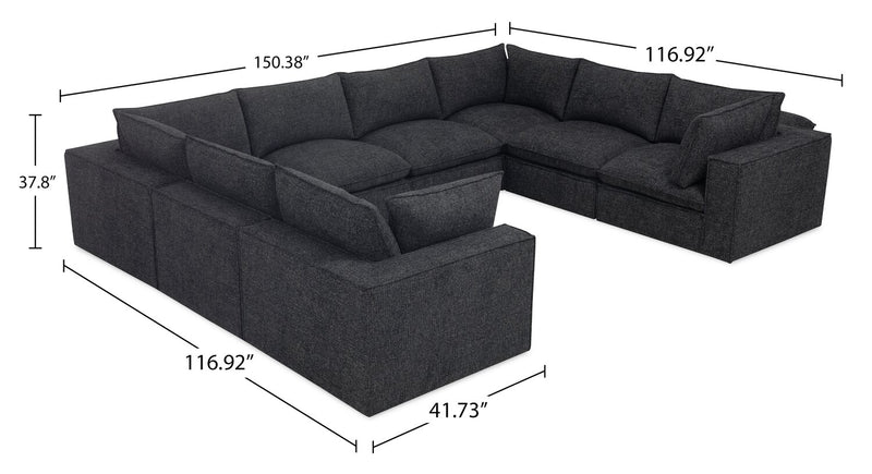 Fusion Modular 8-Piece Charcoal Grey Chenille Fabric Sectional with Removable Feather Down Back Cushions