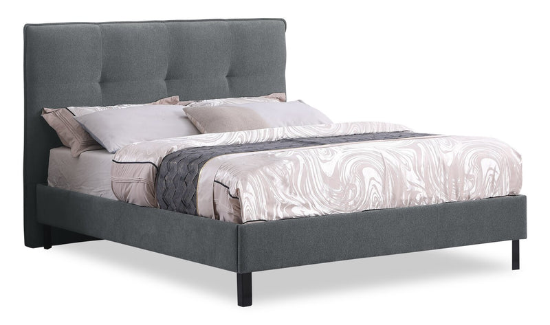 Amos Upholstered Platform Bed Base in Charcoal Fabric - Full Size
