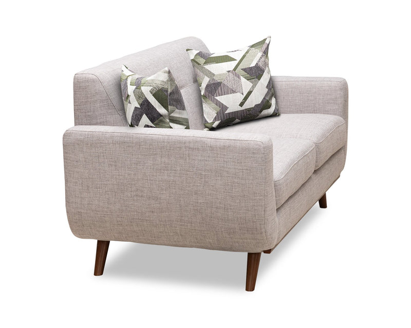 Kort & Co. Freeman 63\" Linen-Look Fabric Loveseat with Wood Legs and Tufted Back Cushions - Dove White