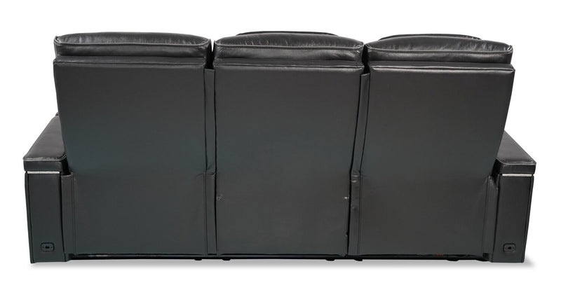 Elite 86\" Genuine Leather Massage Power Reclining Sofa with Power Headrests and Storage Arms - Black