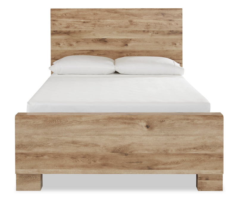 Derekson Panel Bed with Headboard & Frame, Natural - Full Size