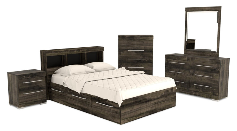 Riley Mates Bed with Bookcase Headboard Set for Kids, Made in Canada, Grey - Full Size