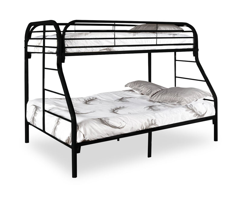 Logan Bunk Bed with Ladders & Guard Rail for Kids, Black Metal - Twin/Full