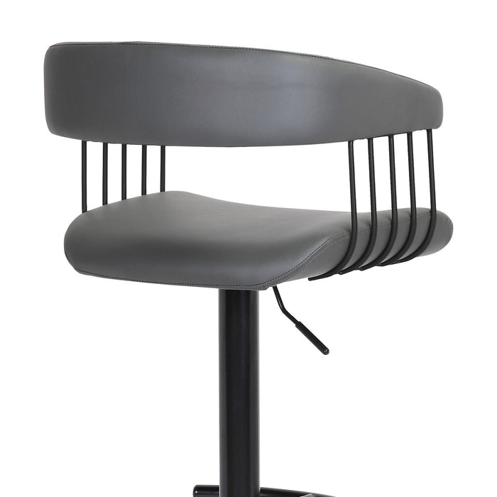 Java Barstool with Swivel & Adjustable Seat, Vegan Leather Fabric, Metal - Grey