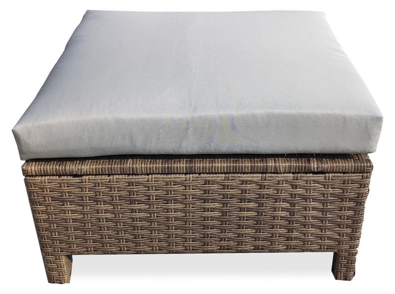 Miami 3-Piece Outdoor Patio Conversation Set with Sofa, Ottoman & Glass Top Coffee Table - Hand-Woven Resin Wicker, UV & Weather Resistant - Brown/Taupe