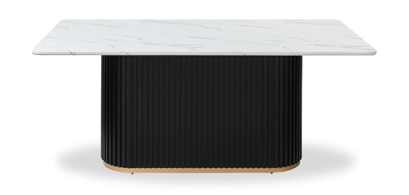 Kort & Co. Capri 7pc Dining Set with Table & 6 Chairs, Gold Accent, Pedestal Base, 72\"W - White