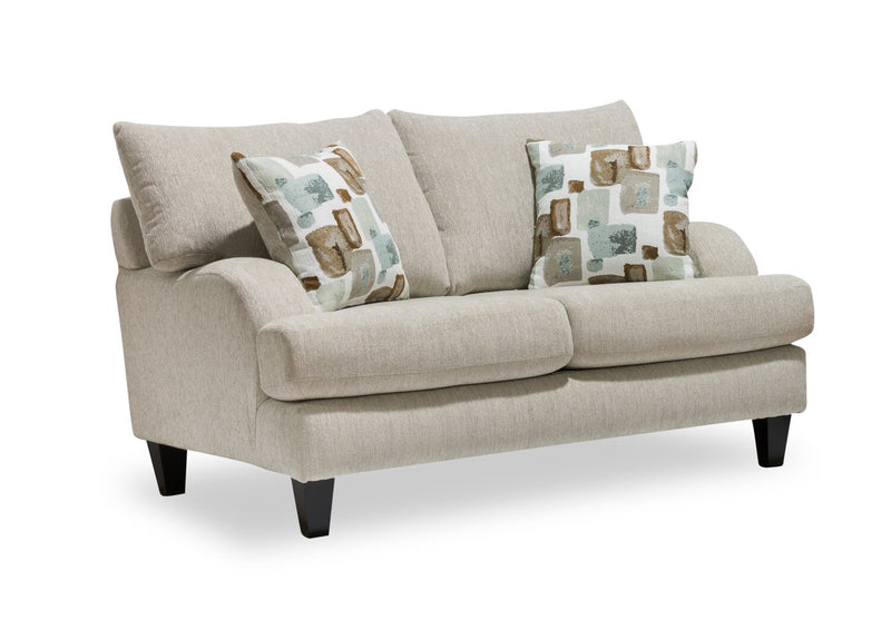 Made in Canada Nofia 58\" Chenille Fabric Loveseat with Two Accent Pillows and Wood Legs - Linen Beige