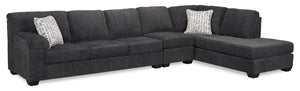 Made in Canada Morgan 3-Piece Right-Facing Chenille Fabric Sectional with Sofa and Accent Pillows - Grey