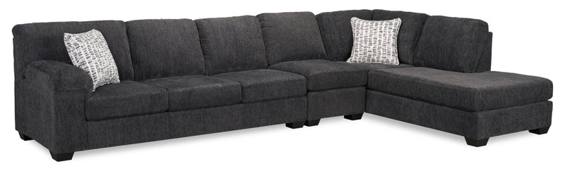 Made in Canada Morgan 3-Piece Right-Facing Chenille Fabric Sectional with Sofa and Accent Pillows - Grey