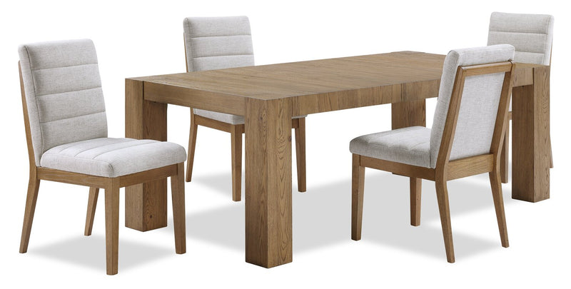 Lotus 5pc Dining Set with Table & 4 Fabric Chairs, Wood, 82\"W - Natural/Grey
