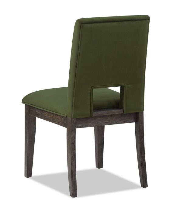 Zelda Dining Chair with Chenille Fabric - Green & Espresso Brown