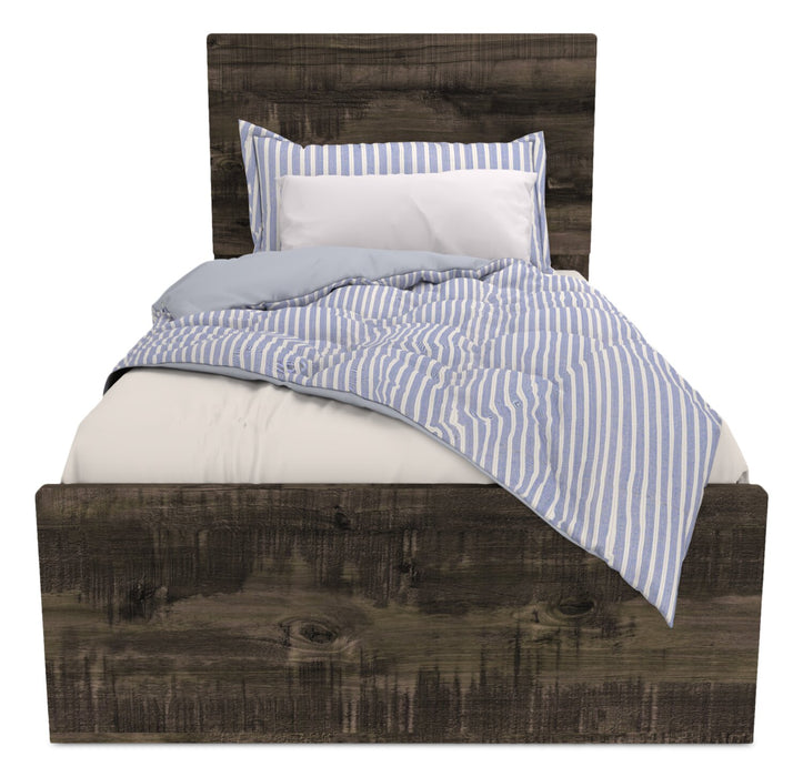 Riley Panel Bed with Headboard & Frame for Kids, Made in Canada, Grey - Twin Size