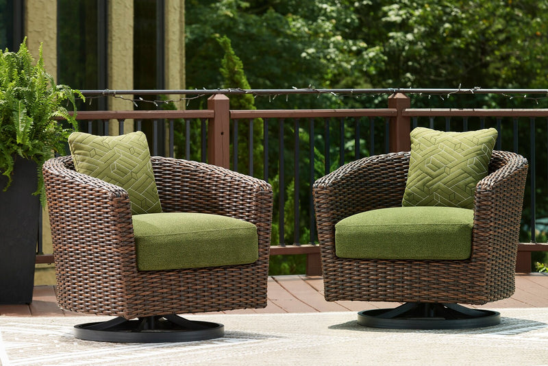Tofino Outdoor Patio Swivel Chair - Resin Wicker, UV & Weather Resistant - Green/Brown/Black